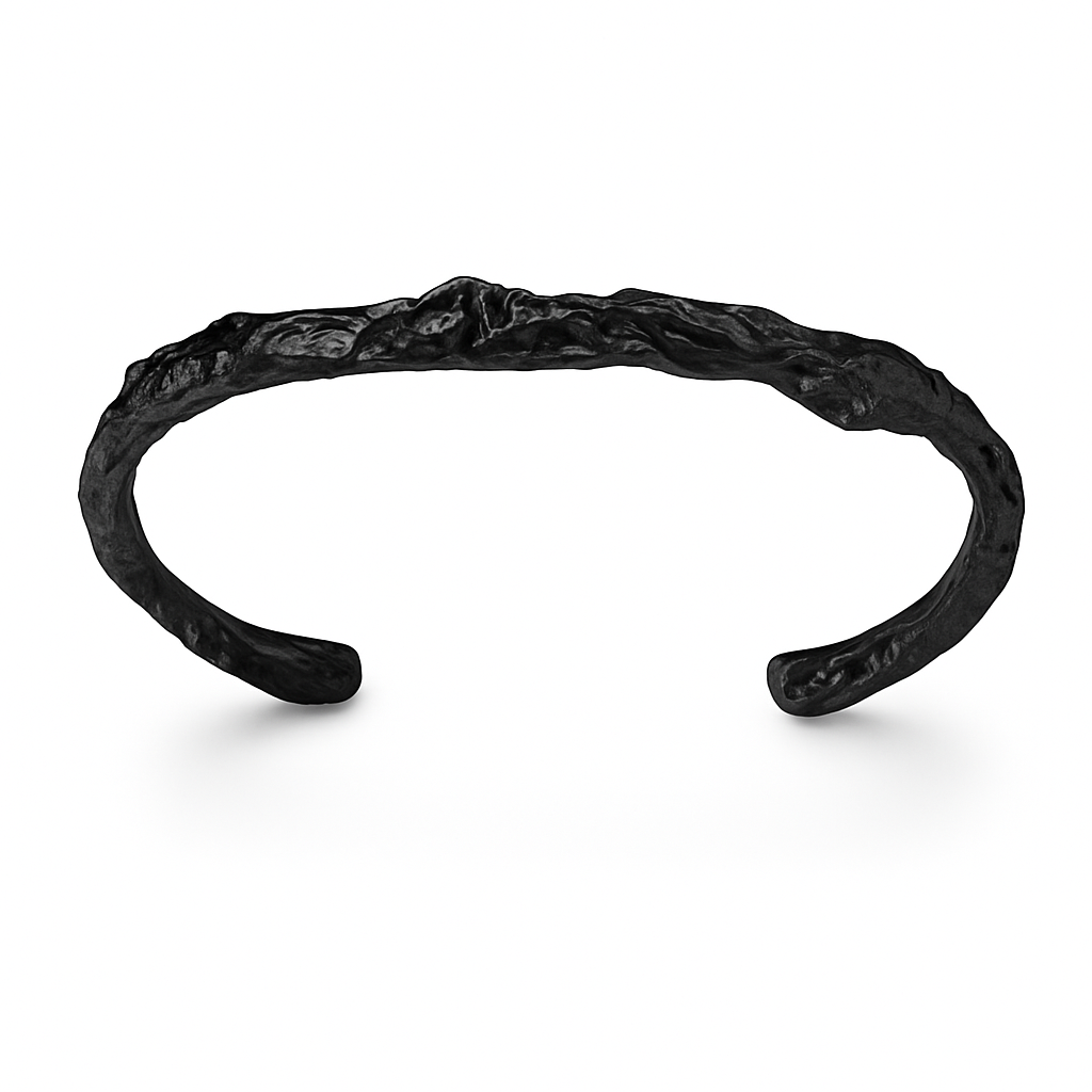 Black textured bracelet on a white background