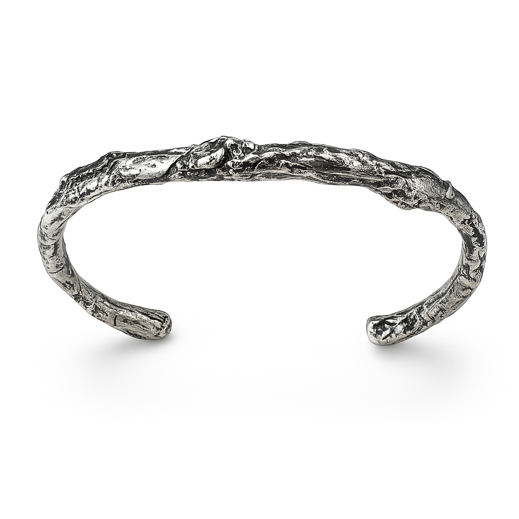 Textured 925 Silver branch-like bracelet on a white background