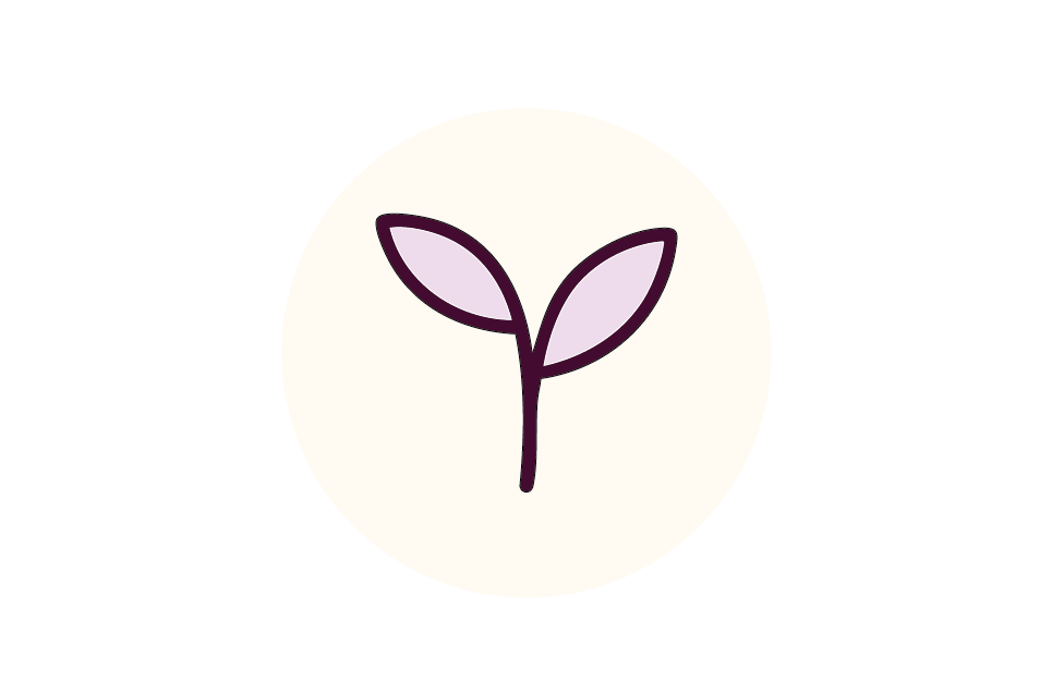 Simple icon of a plant sprout on a light pink background