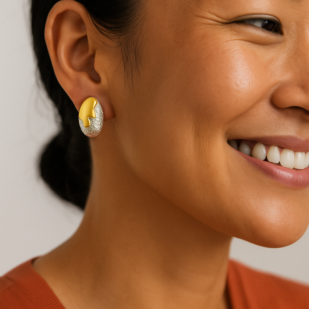 Molten Oval Studs - Black & Silver