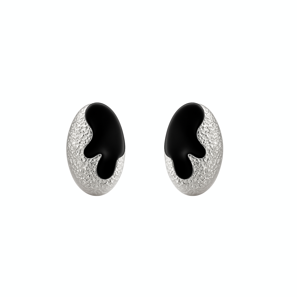Molten Oval Studs - Black & Silver