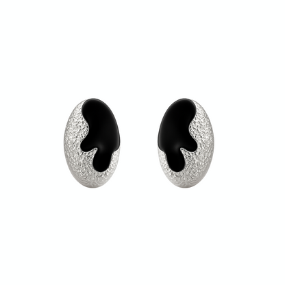 Molten Oval Studs - Black & Silver