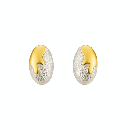 Molten Oval Studs - Black & Silver